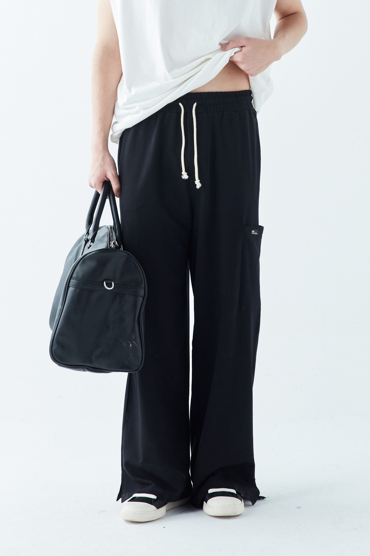 Oversized Sweatpants with Cuffed Legs and Side Pockets