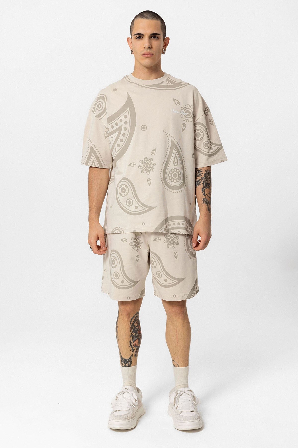Oversized Patterned Shorts and T-Shirt Set