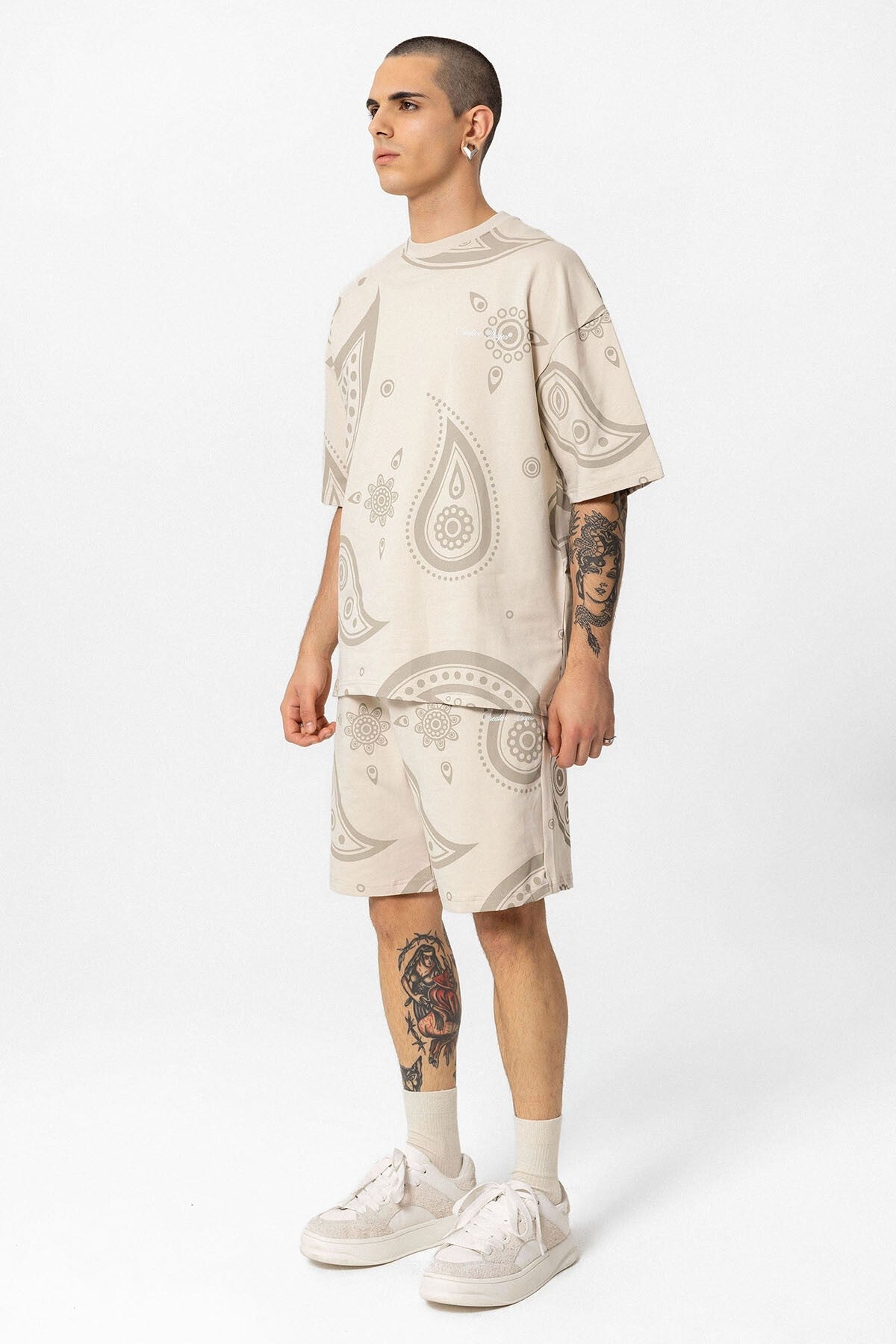 Oversized Patterned Shorts and T-Shirt Set