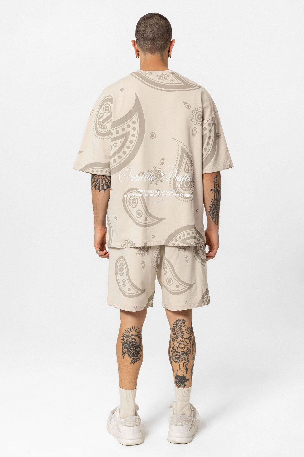 Oversized Patterned Shorts and T-Shirt Set