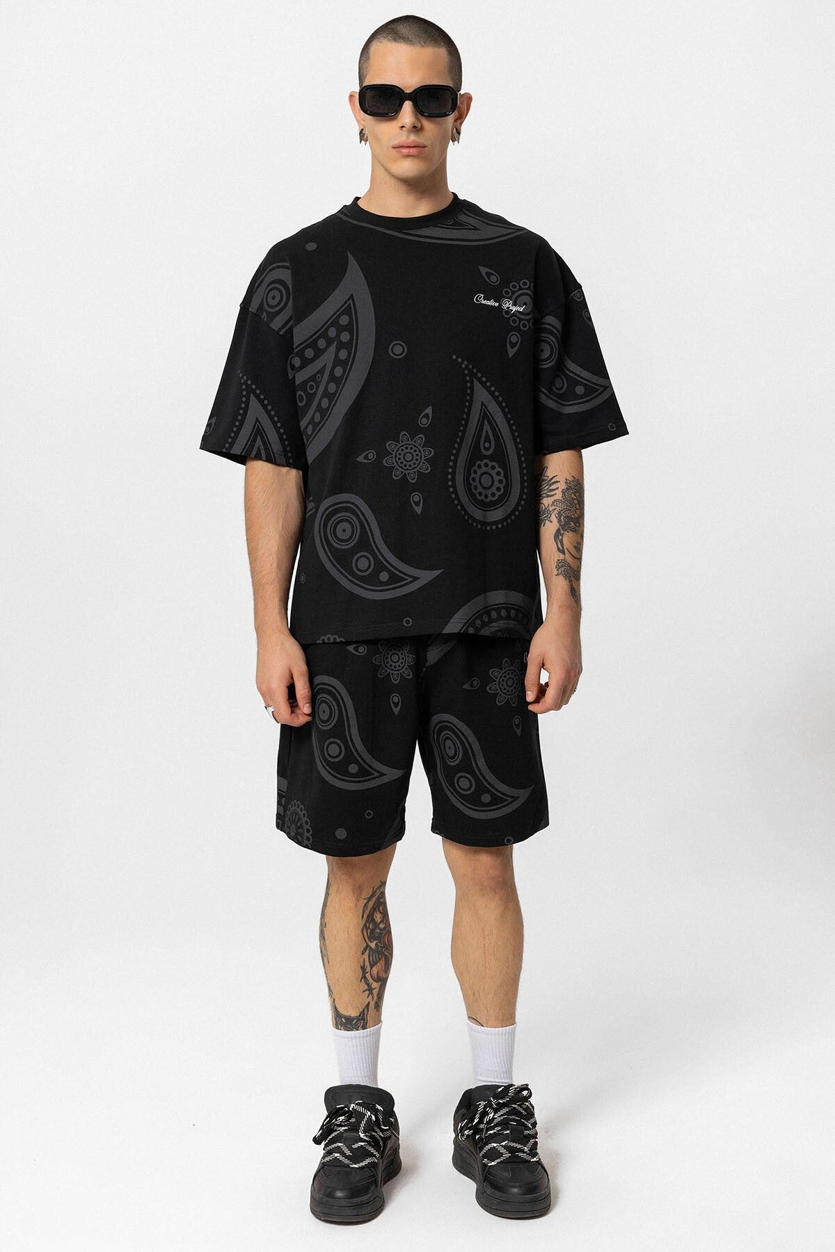 Oversized Patterned Shorts and T-Shirt Set