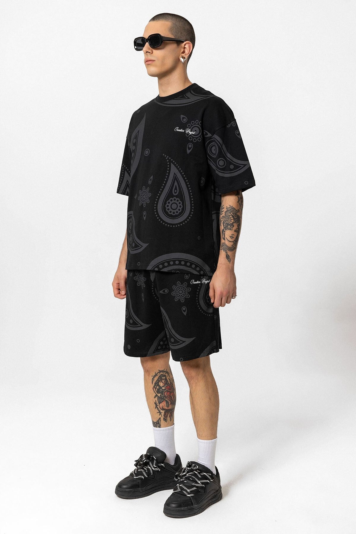 Oversized Patterned Shorts and T-Shirt Set