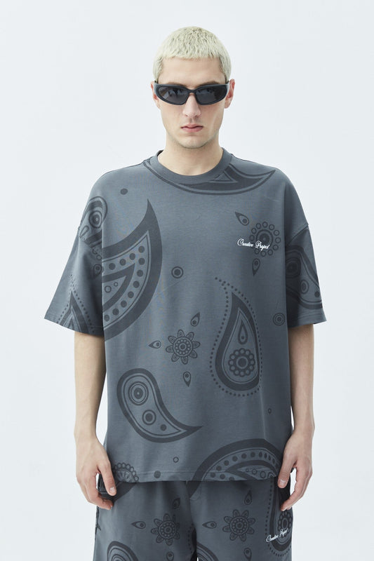 Oversized Patterned Shorts and T-Shirt Set