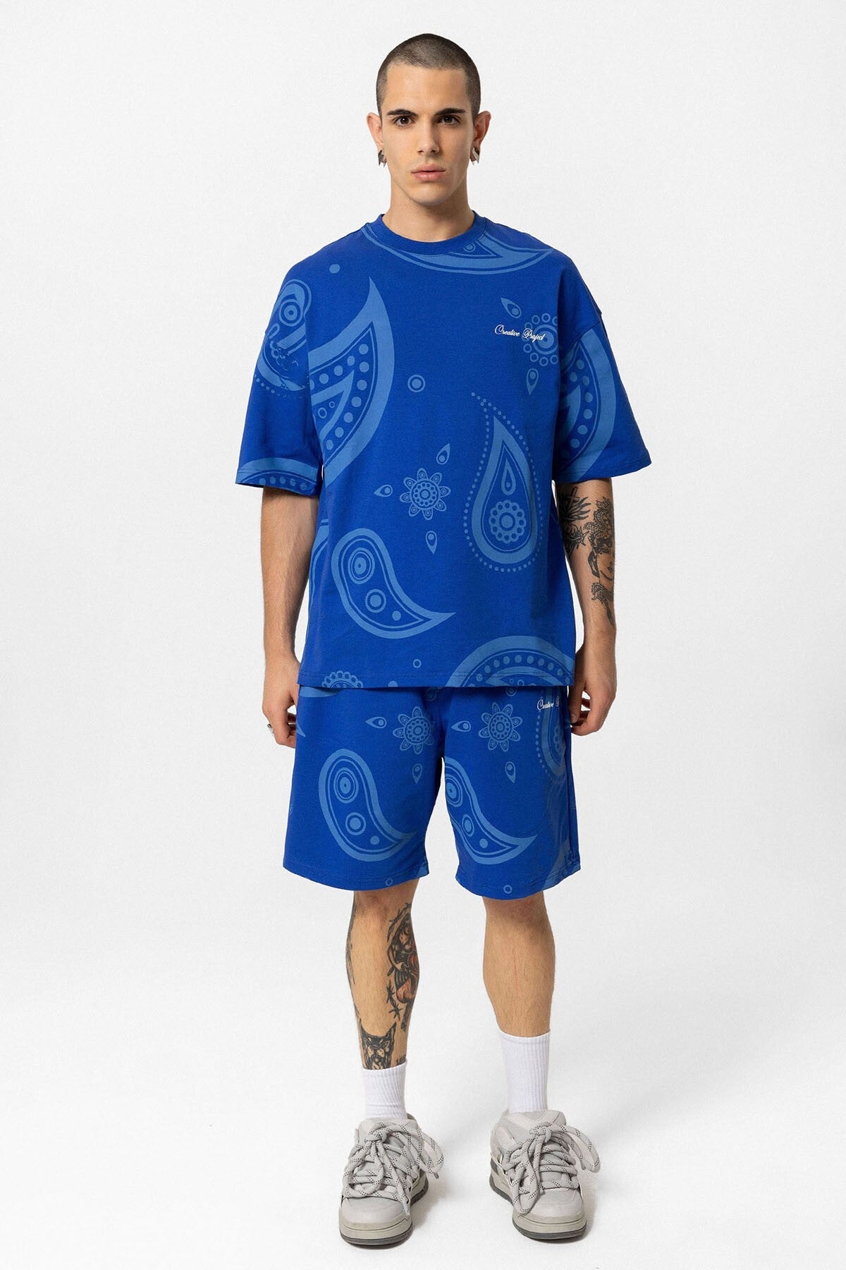 Oversized Patterned Shorts and T-Shirt Set
