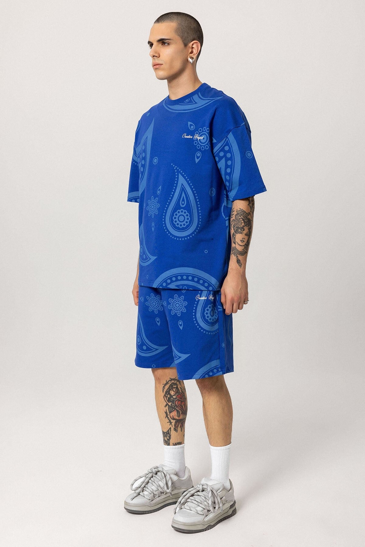 Oversized Patterned Shorts and T-Shirt Set