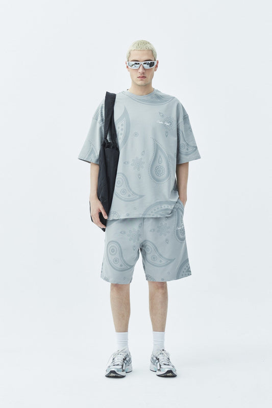 Oversized Patterned Shorts and T-Shirt Set