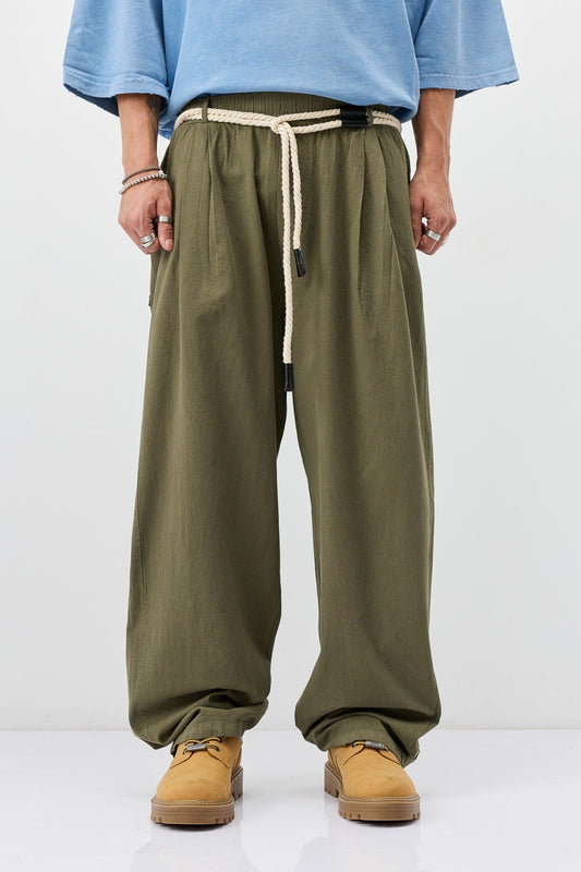 Oversized Linen Pants with Detailed Belt
