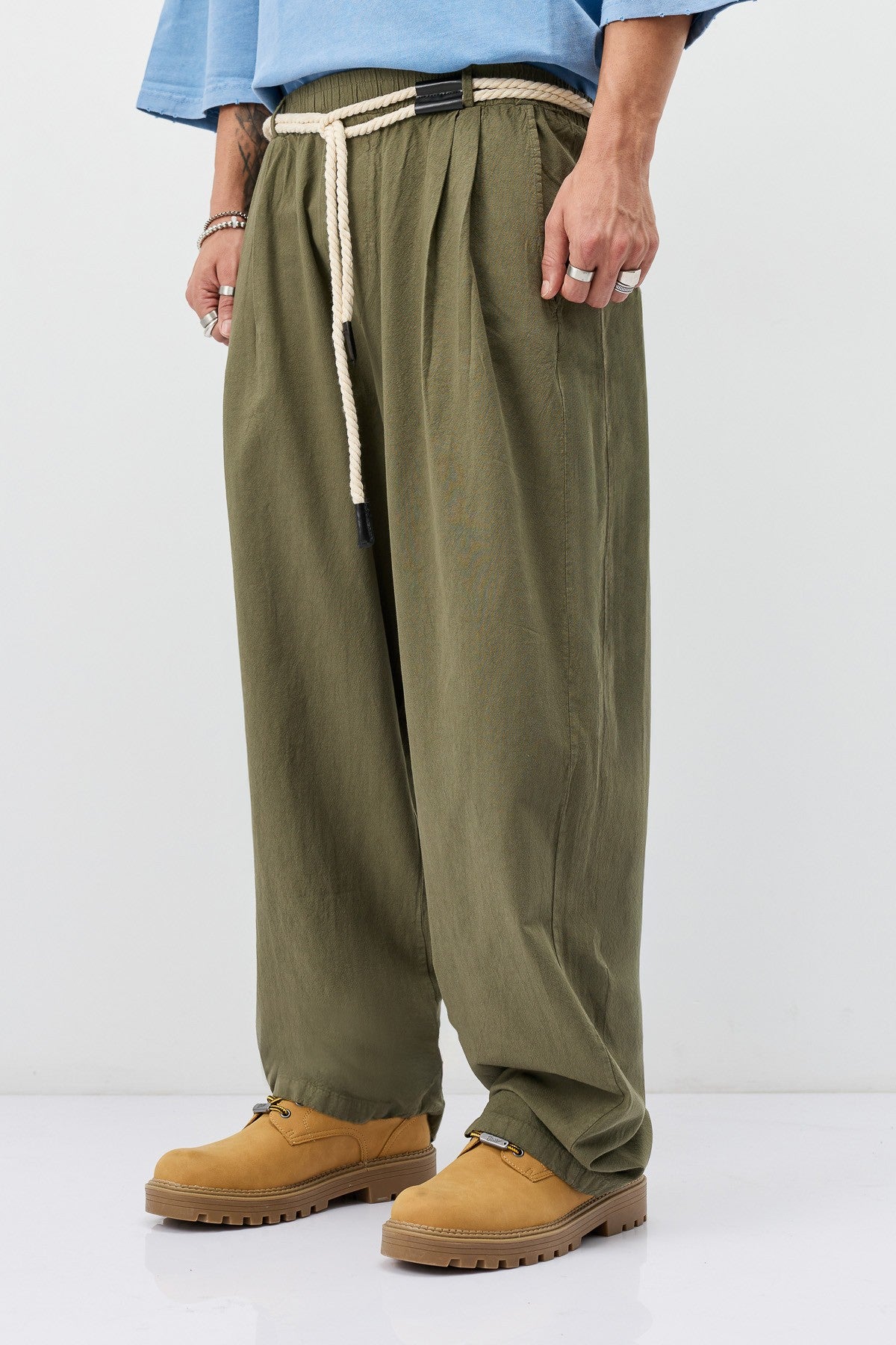 Oversized Linen Pants with Detailed Belt