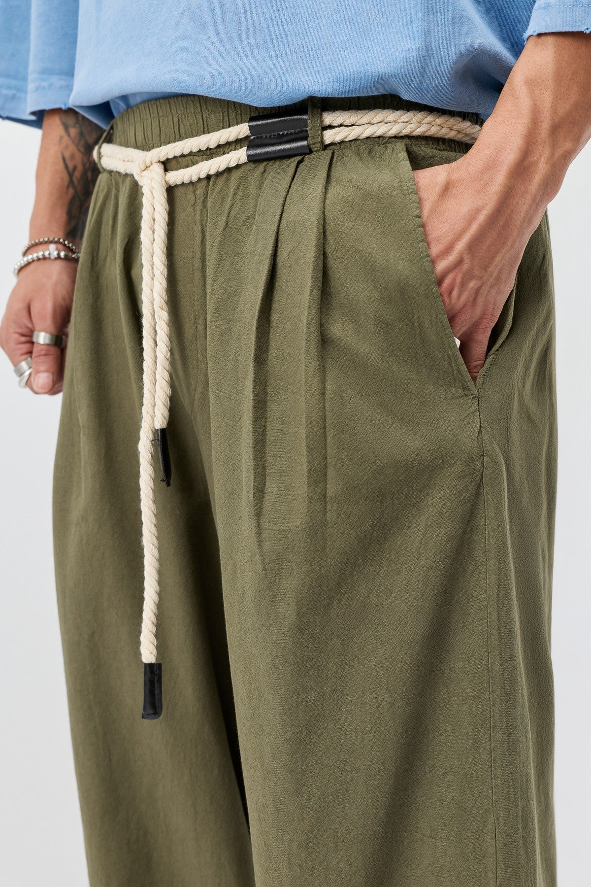 Oversized Linen Pants with Detailed Belt