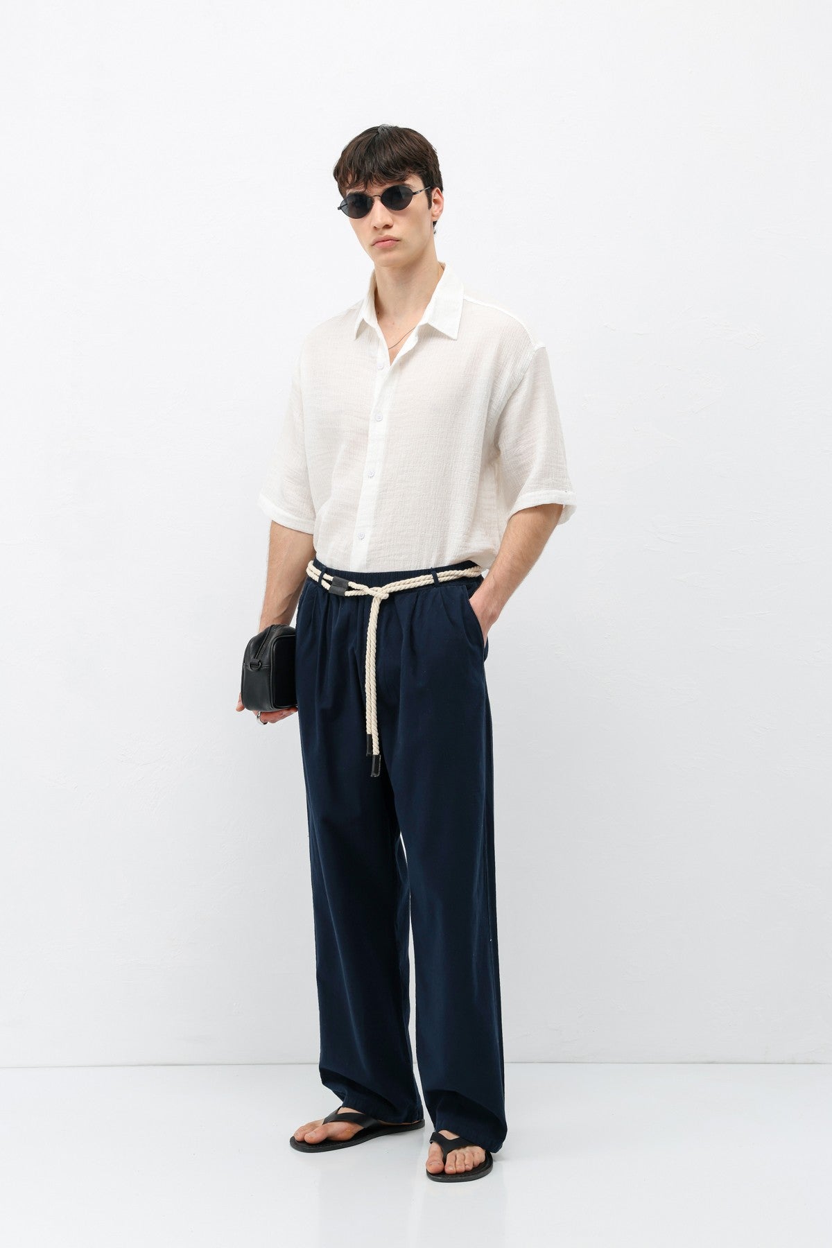 Oversized Linen Pants with Detailed Belt