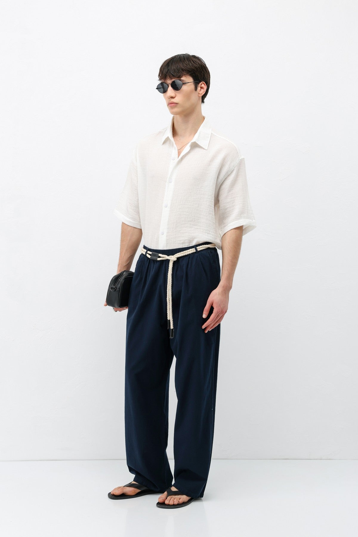 Oversized Linen Pants with Detailed Belt
