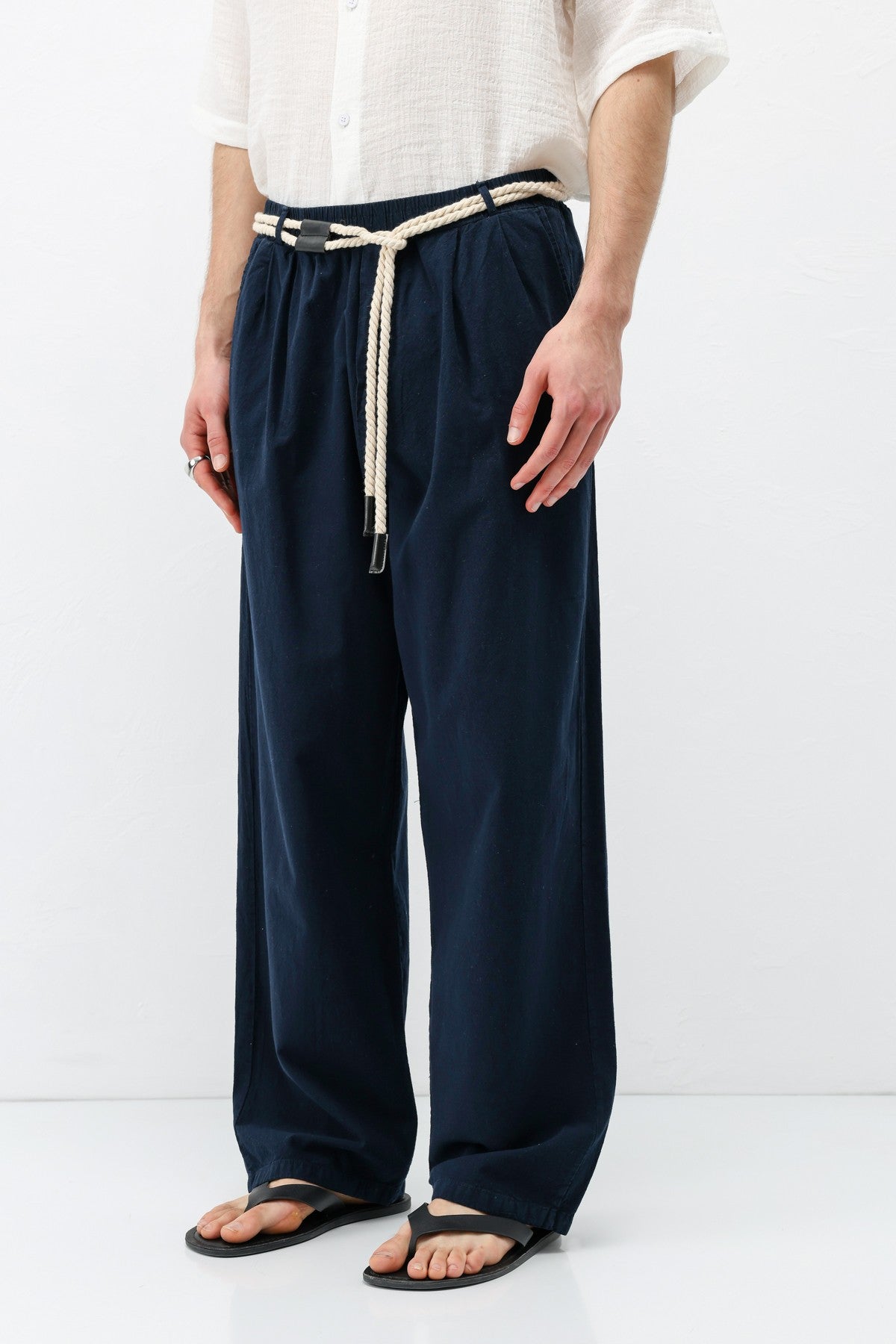 Oversized Linen Pants with Detailed Belt