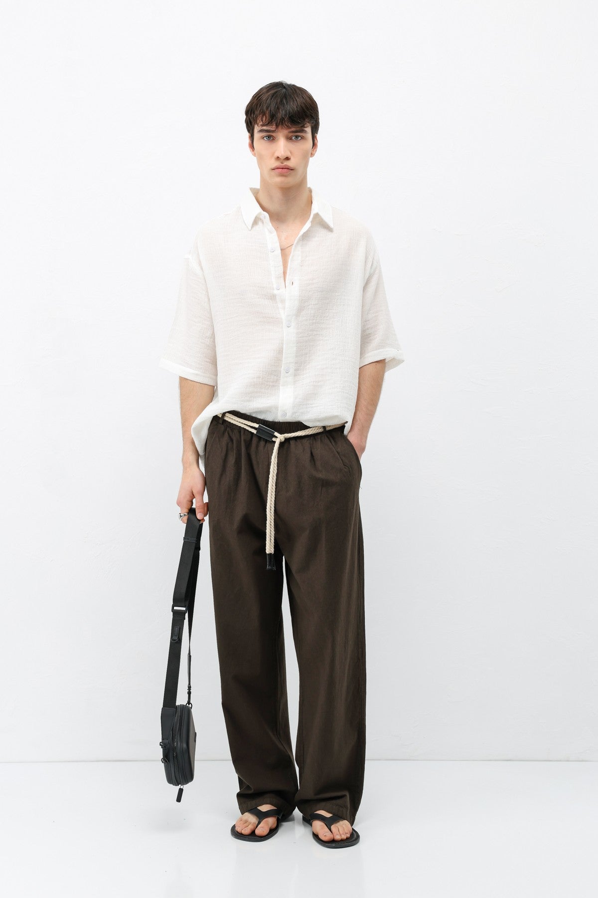 Oversized Linen Pants with Detailed Belt