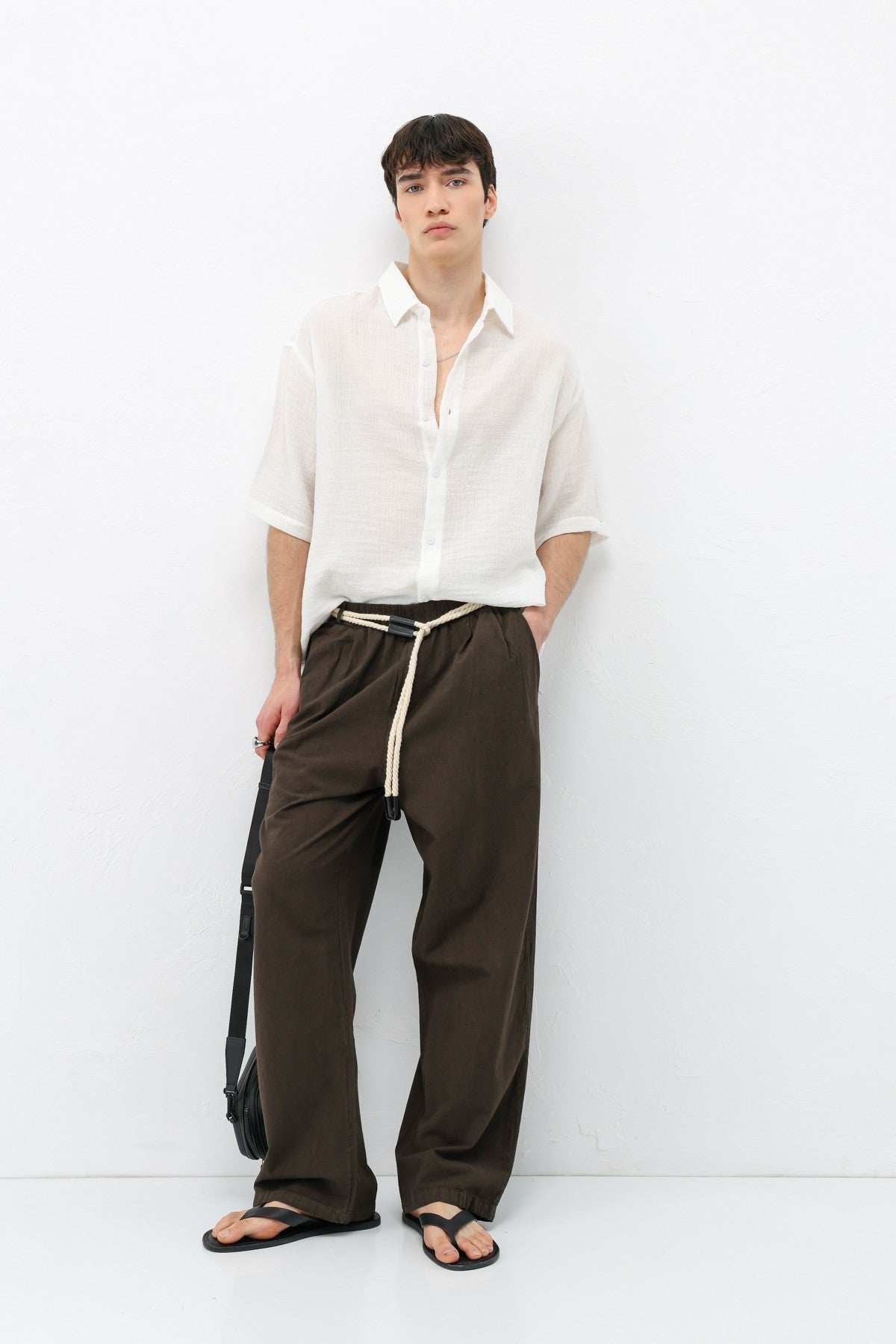Oversized Linen Pants with Detailed Belt
