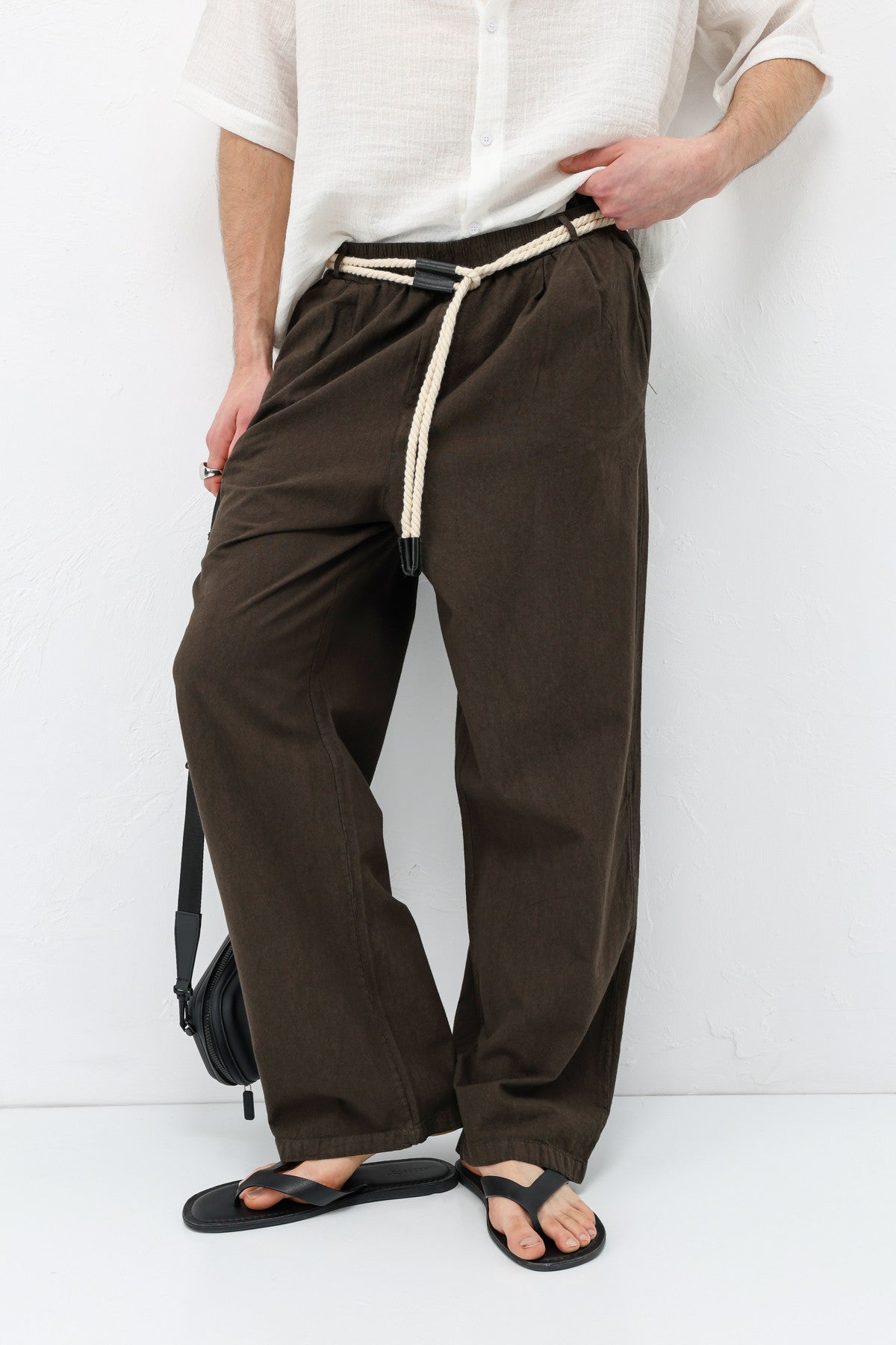 Oversized Linen Pants with Detailed Belt