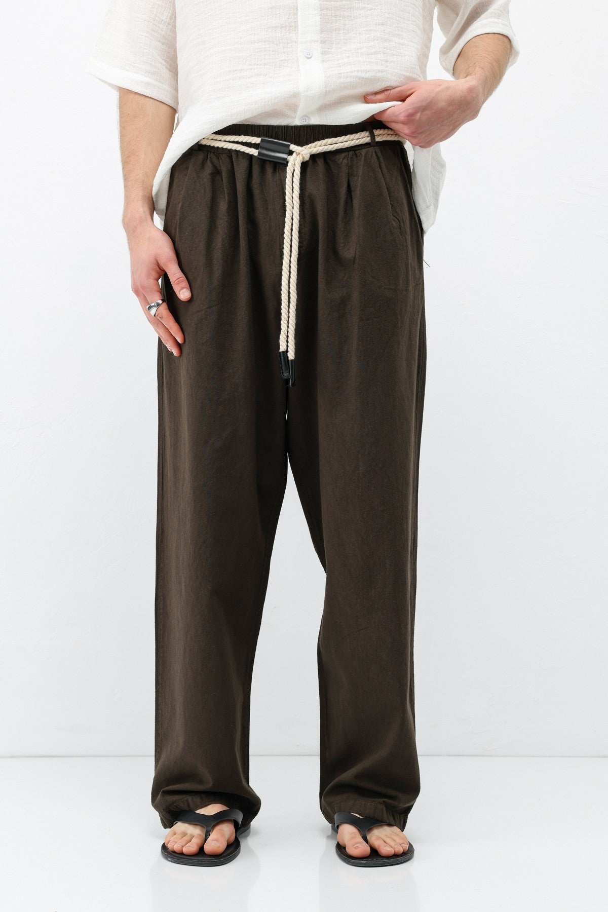 Oversized Linen Pants with Detailed Belt