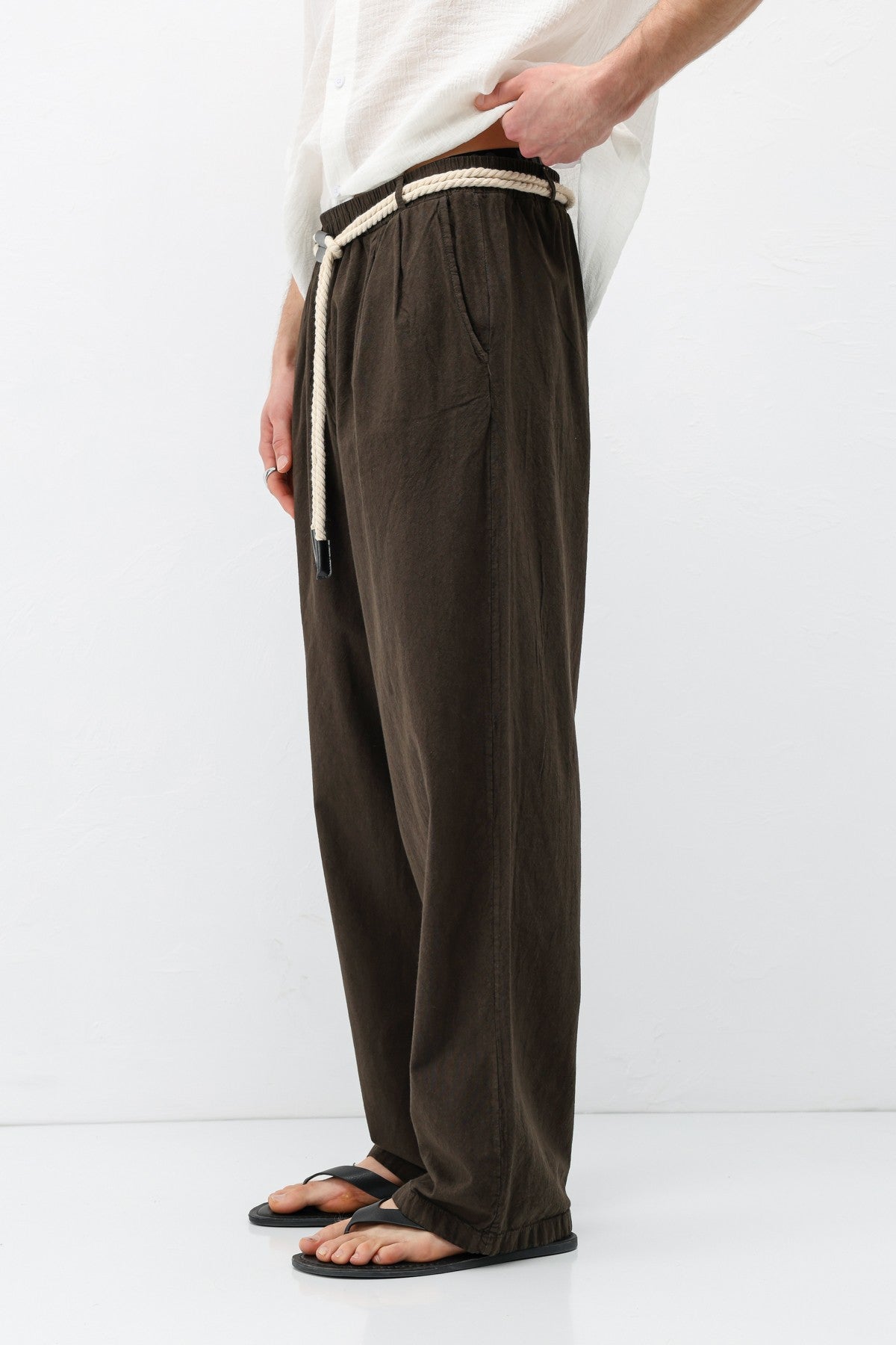 Oversized Linen Pants with Detailed Belt