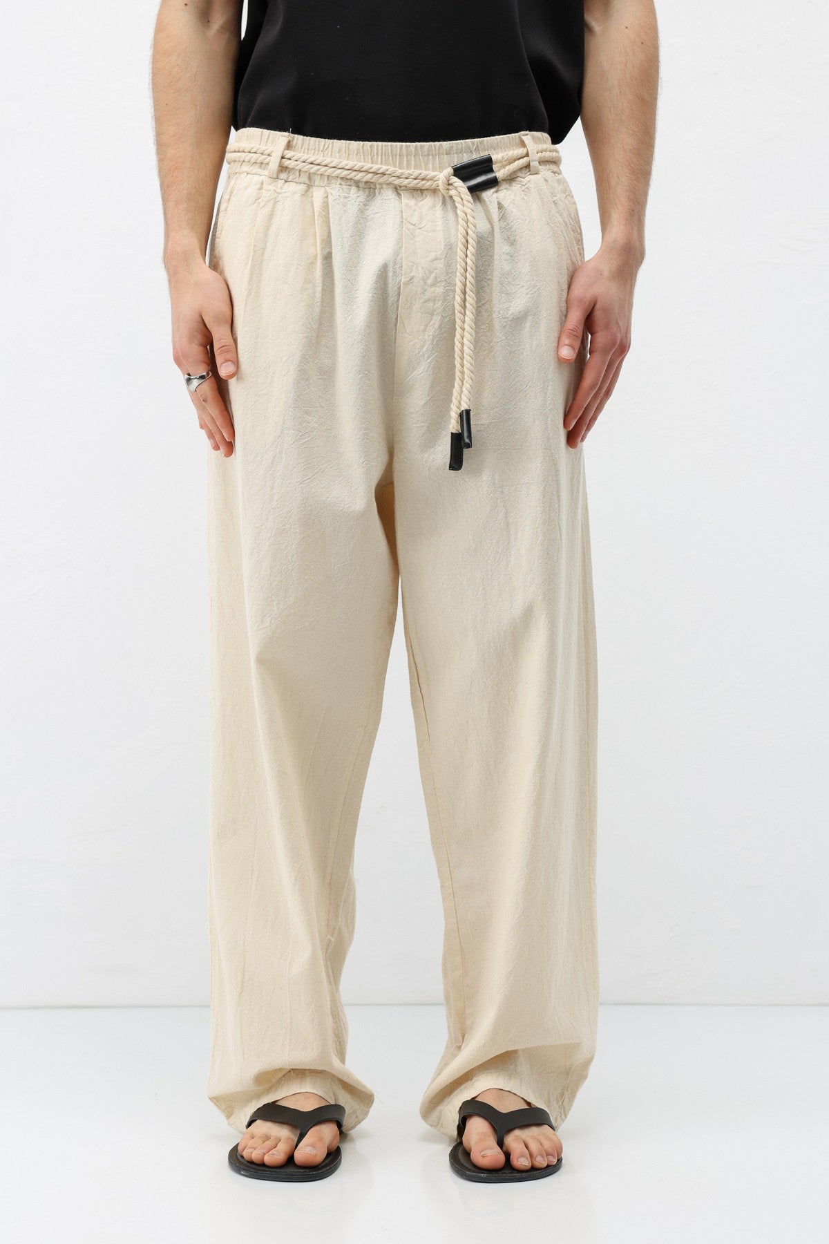 Oversized Linen Pants with Detailed Belt