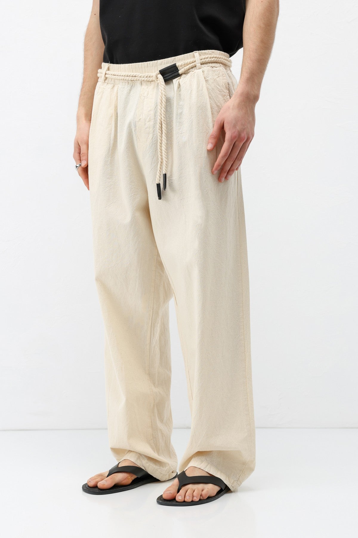 Oversized Linen Pants with Detailed Belt