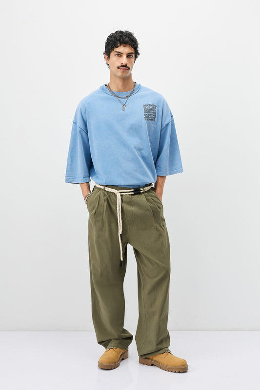 Oversized Linen Pants with Detailed Belt