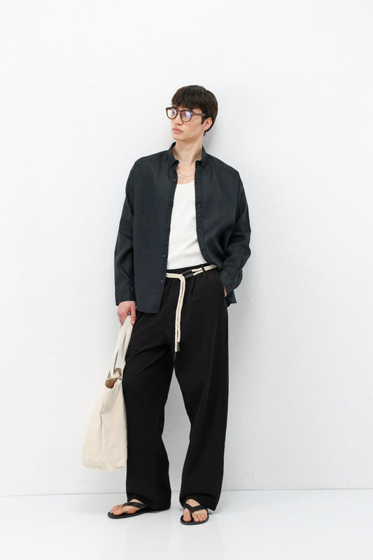 Oversized Linen Pants with Detailed Belt
