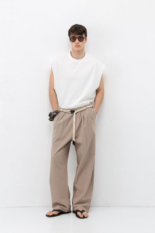 Oversized Linen Pants with Detailed Belt