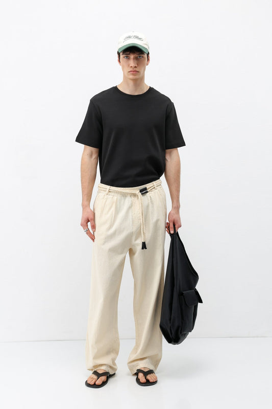 Oversized Linen Pants with Detailed Belt