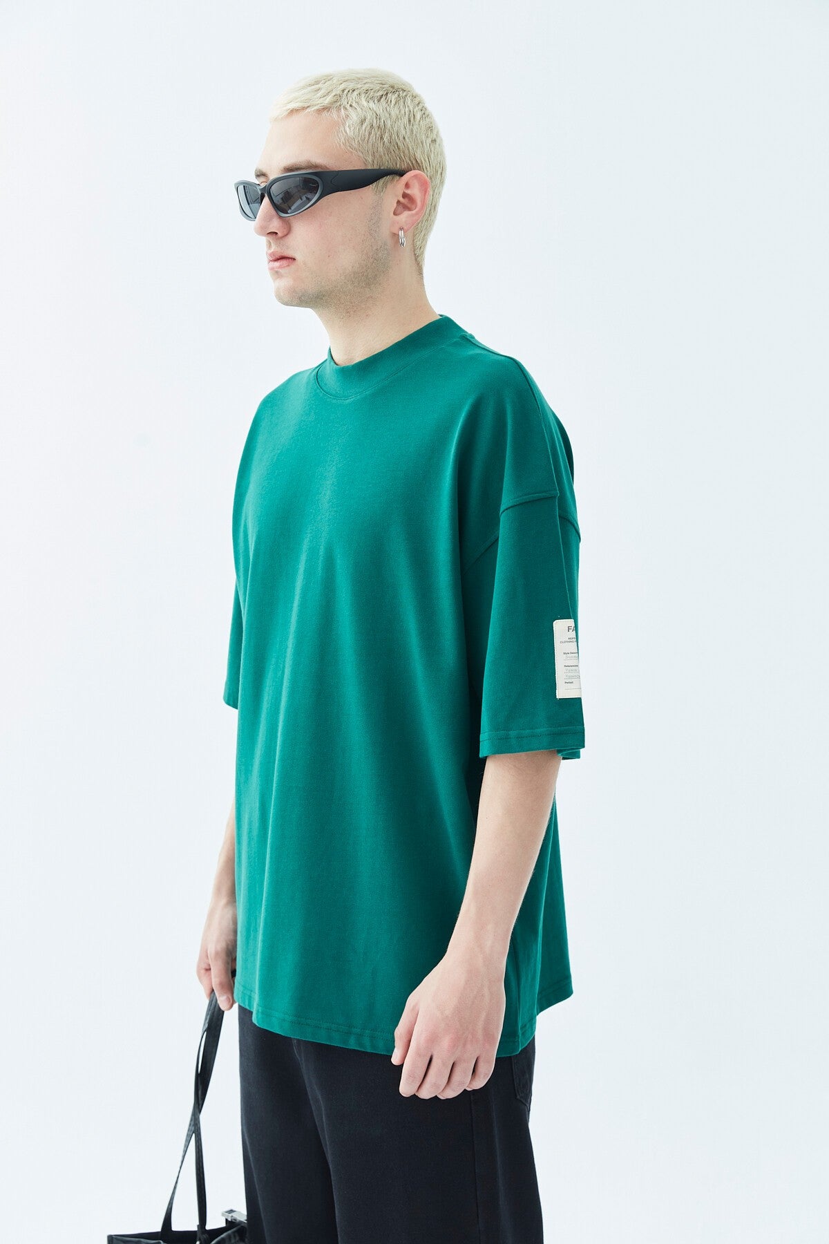 Oversized T-Shirt with Fisherman's Collar and Label Detail - Light Smoke