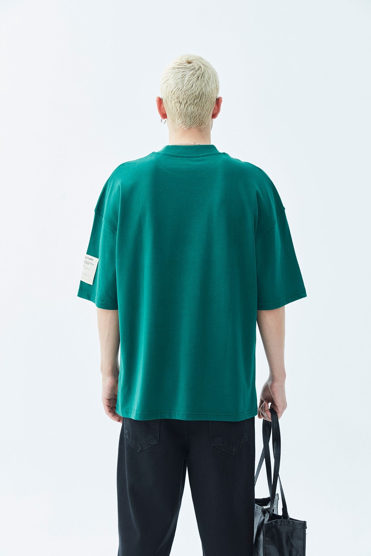 Oversized T-Shirt with Fisherman's Collar and Label Detail - Light Smoke