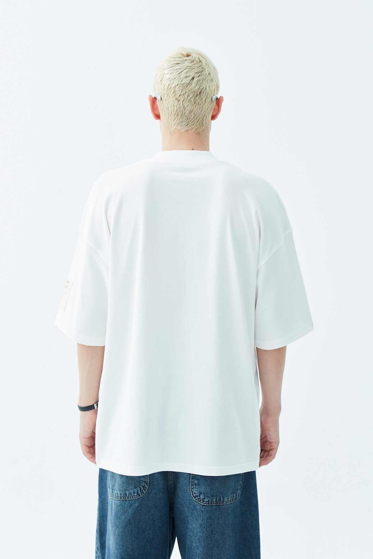 Oversized T-Shirt with Fisherman's Collar and Label Detail - Light Smoke
