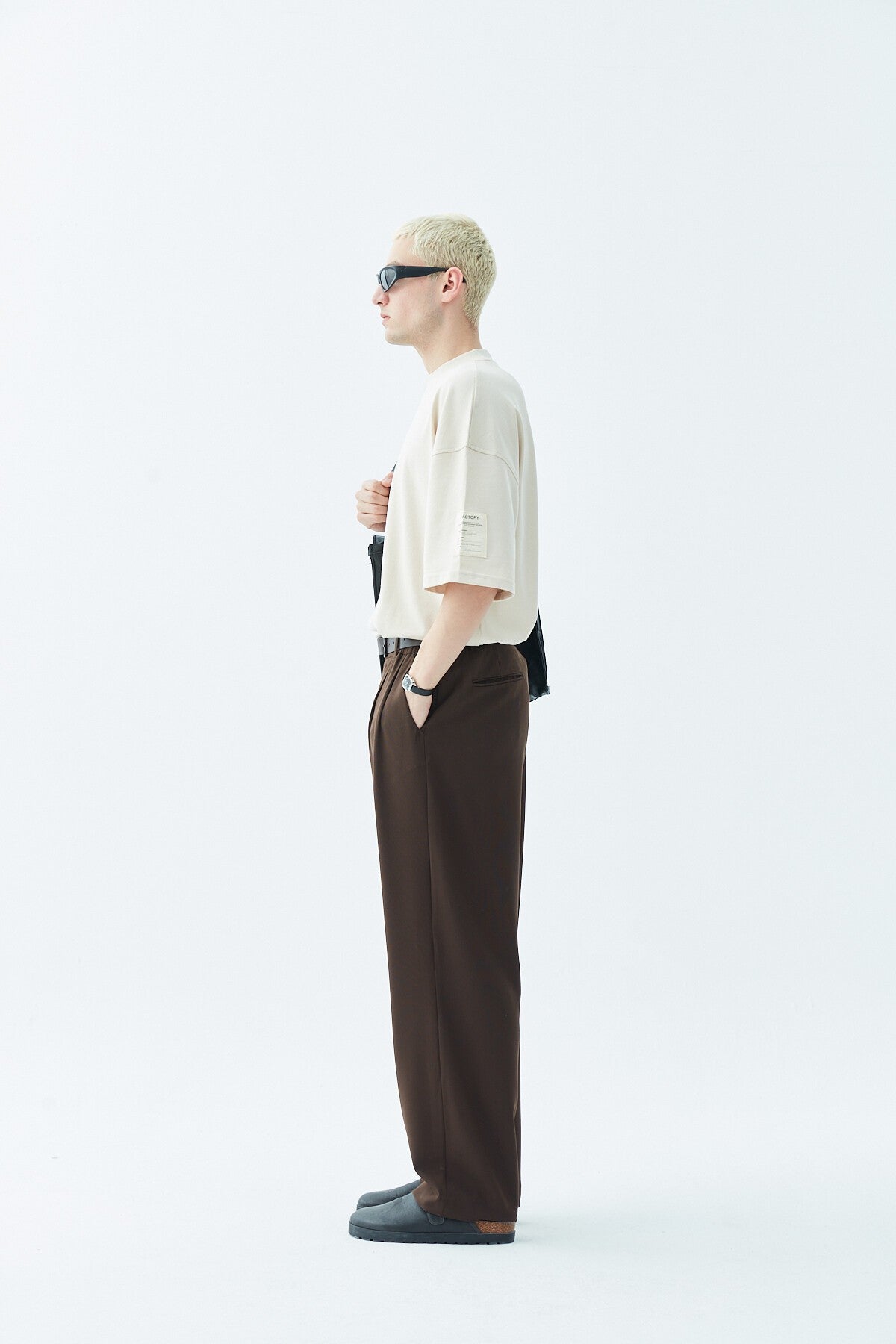 Oversized T-Shirt with Fisherman's Collar and Label Detail - Light Smoke