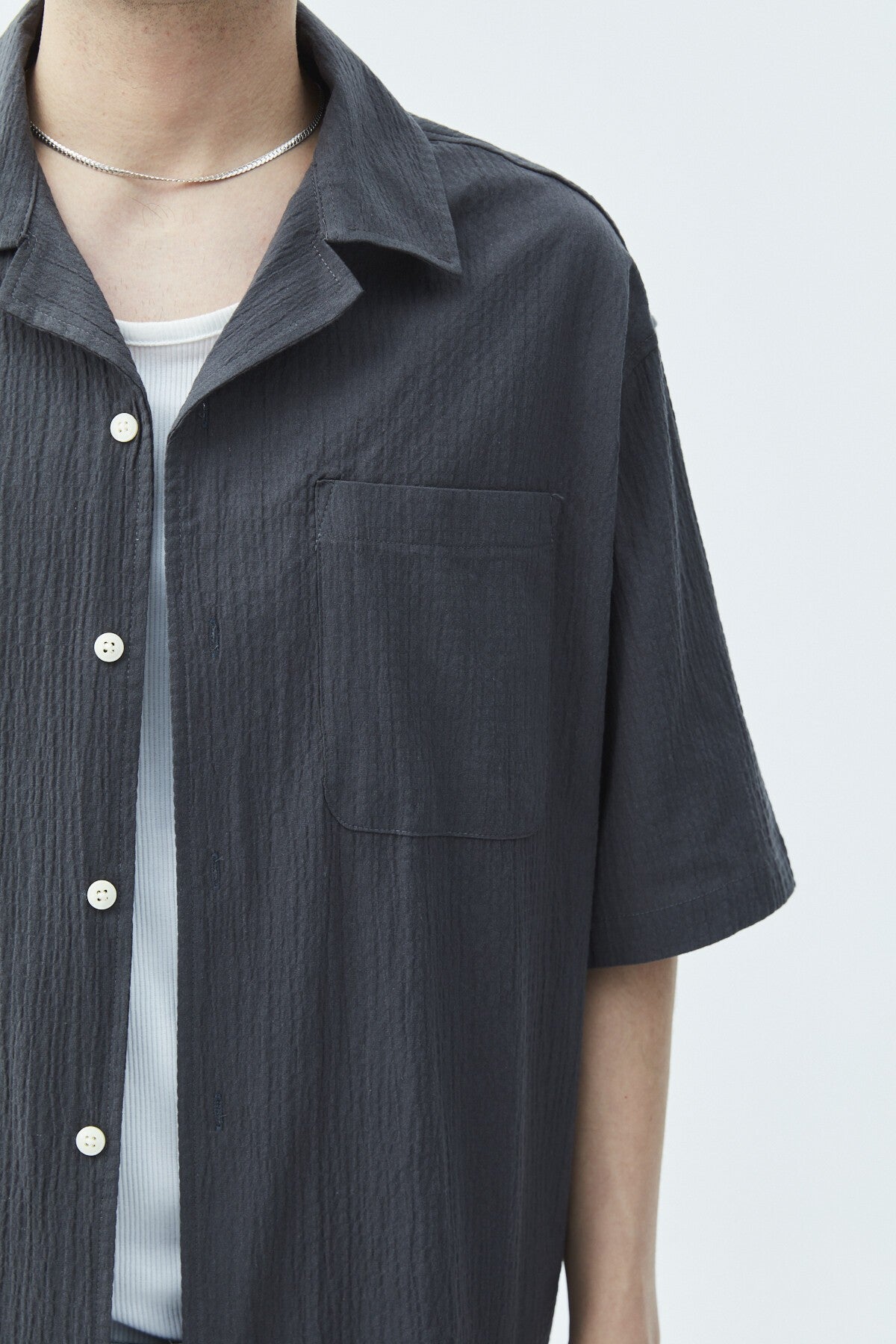 Oversized Short-Sleeve Linen Shirt with Pockets