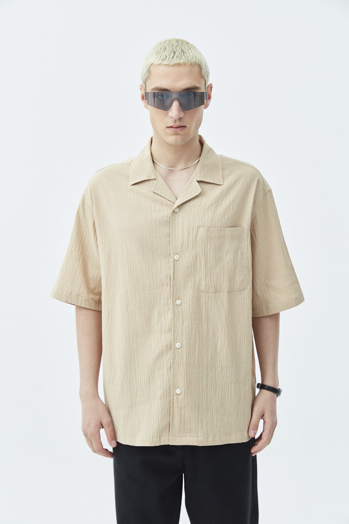 Oversized Short-Sleeve Linen Shirt with Pockets