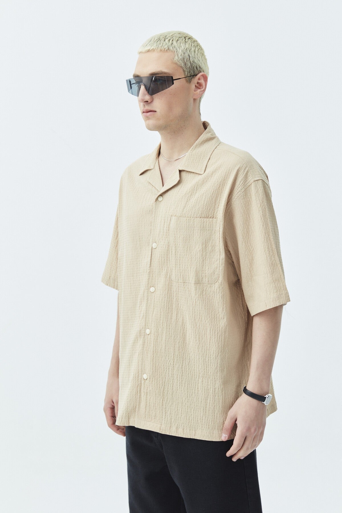 Oversized Short-Sleeve Linen Shirt with Pockets