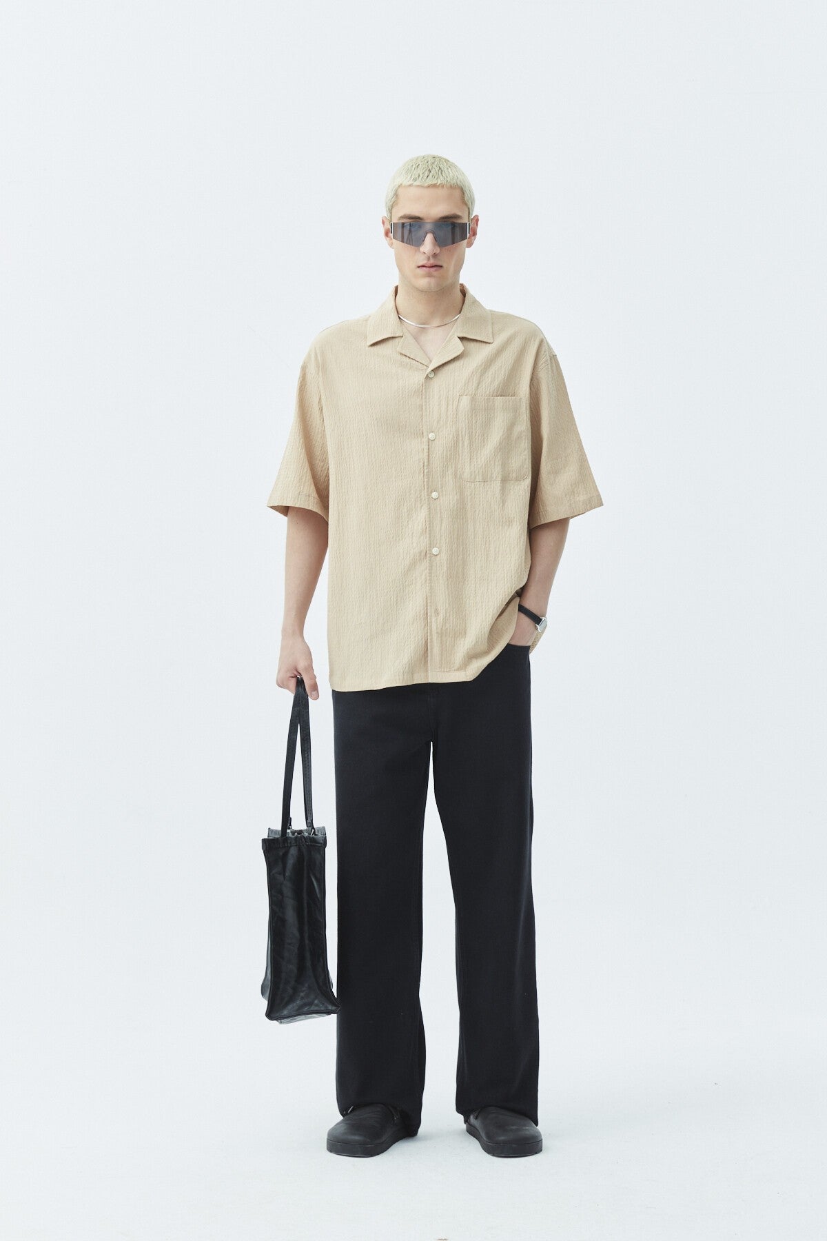 Oversized Short-Sleeve Linen Shirt with Pockets
