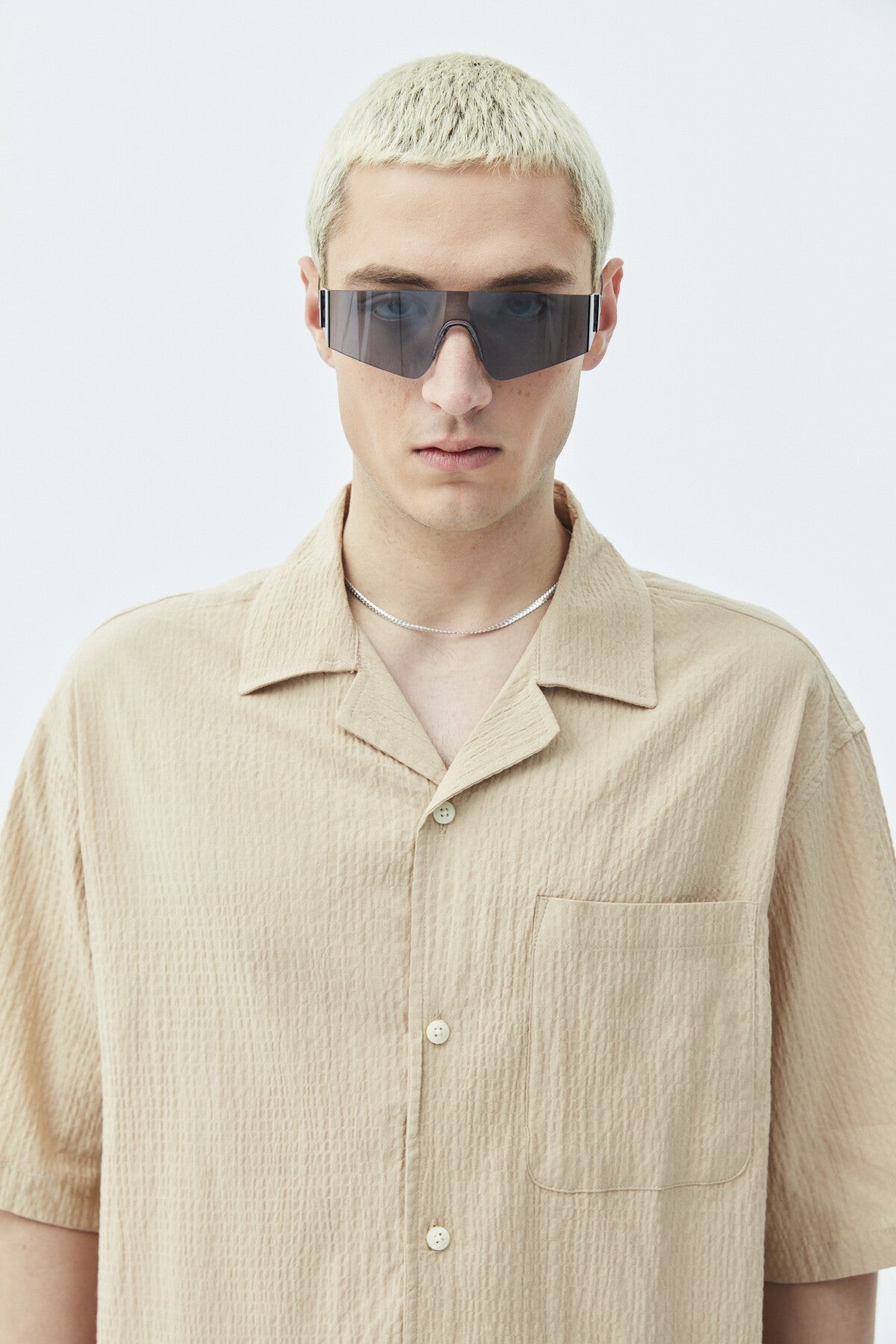 Oversized Short-Sleeve Linen Shirt with Pockets