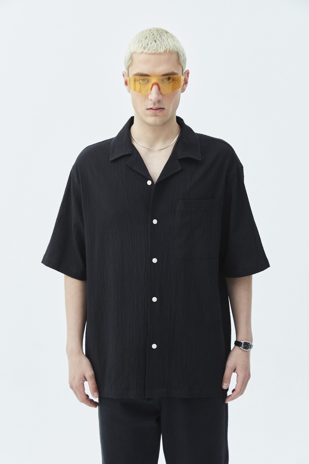Oversized Short-Sleeve Linen Shirt with Pockets