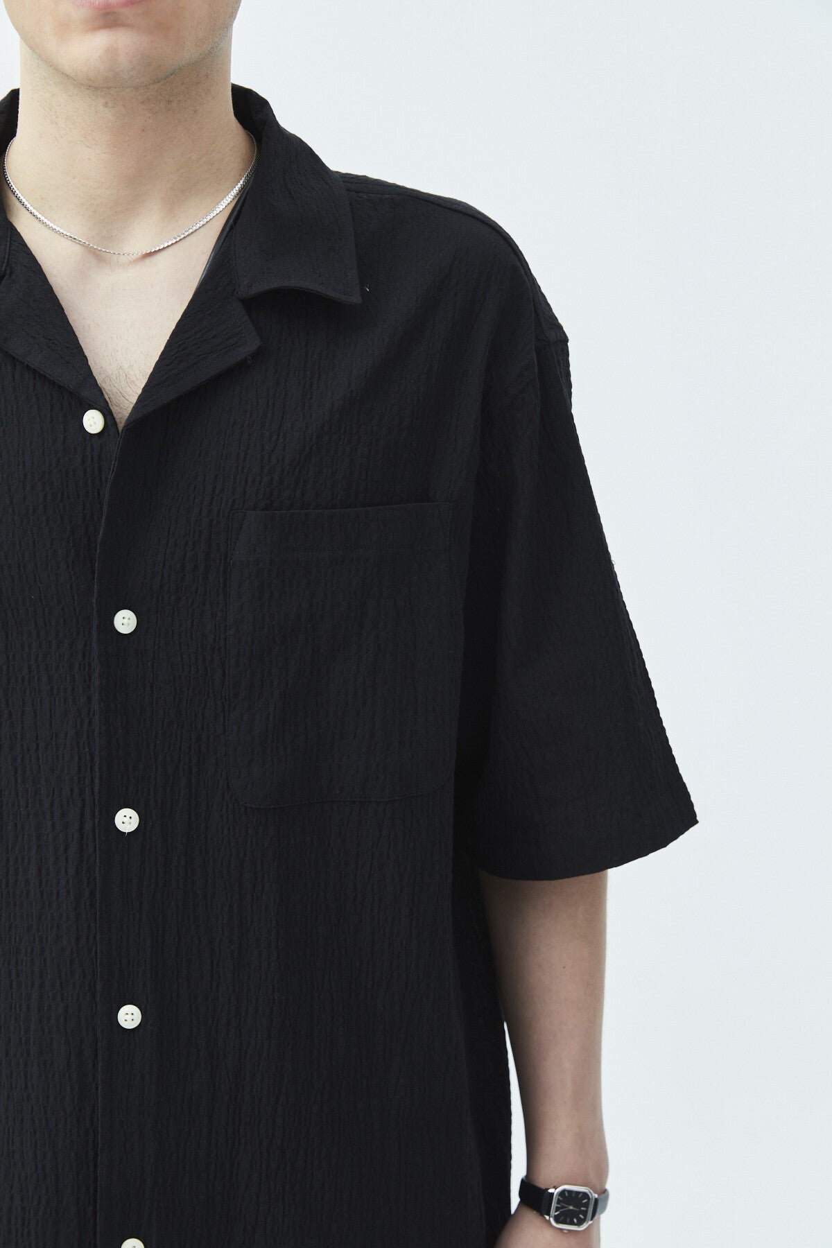 Oversized Short-Sleeve Linen Shirt with Pockets