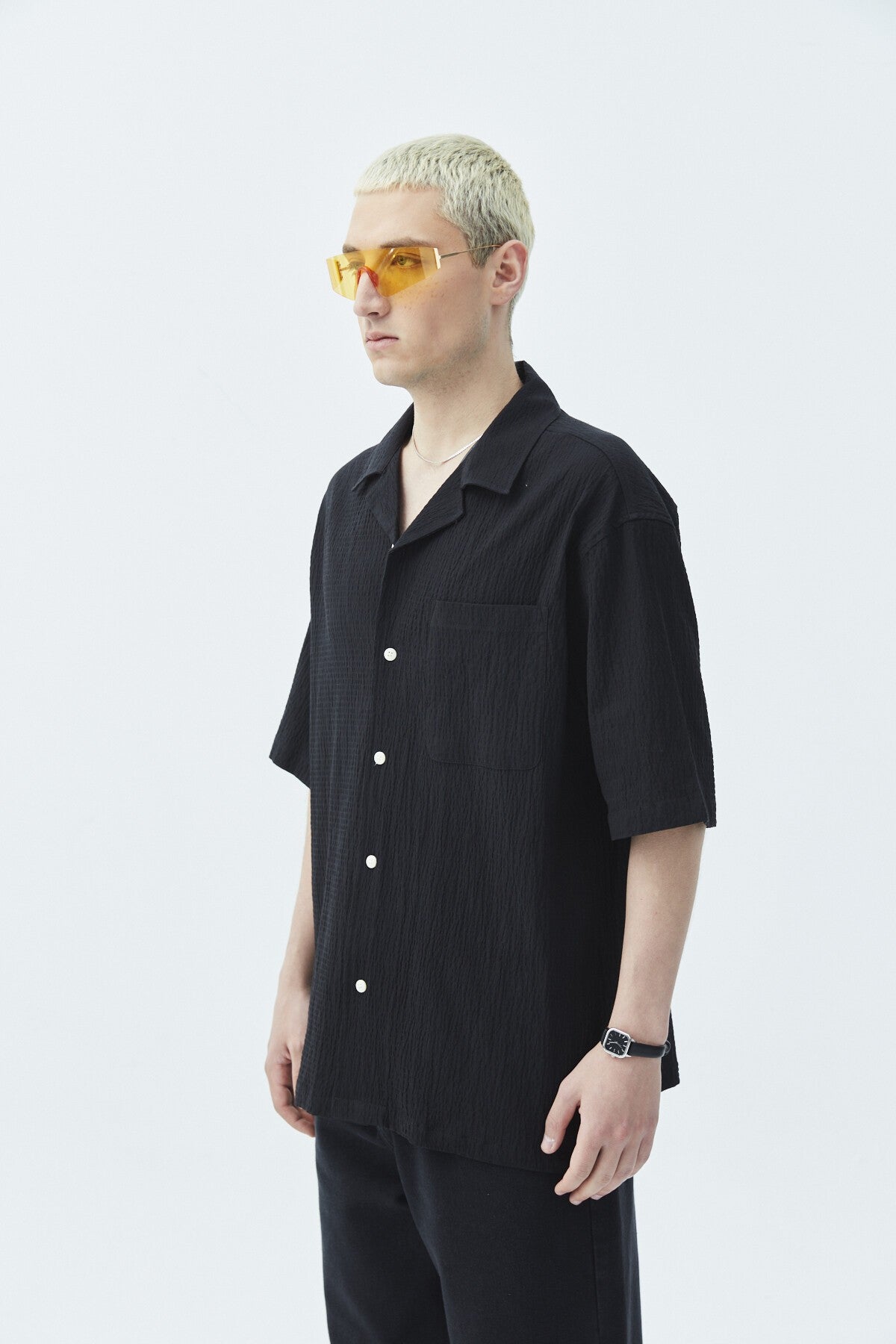 Oversized Short-Sleeve Linen Shirt with Pockets