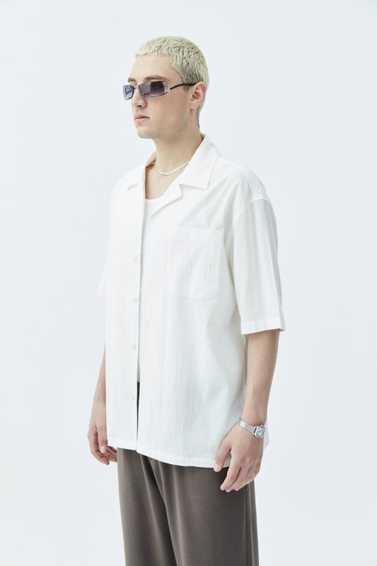 Oversized Short-Sleeve Linen Shirt with Pockets