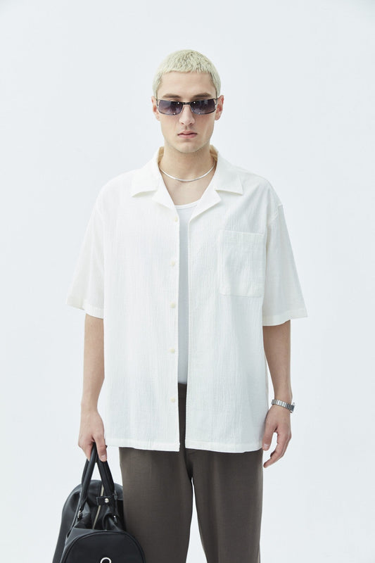 Oversized Short-Sleeve Linen Shirt with Pockets
