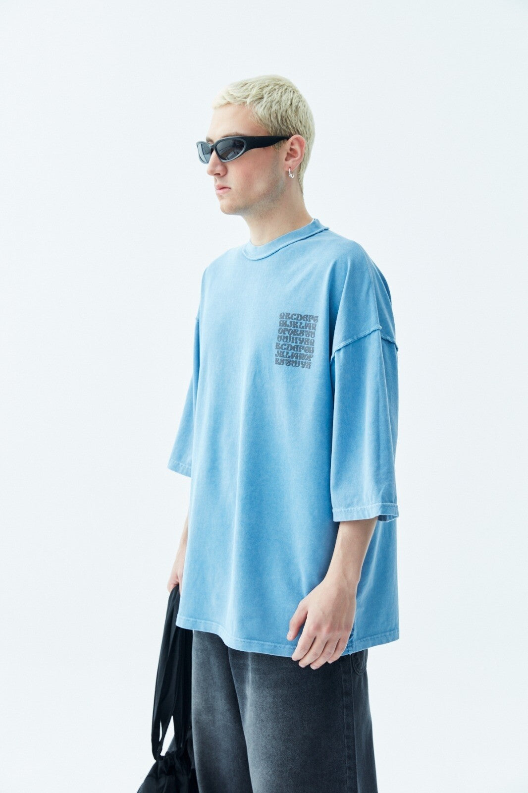 Oversized T-Shirt with Back Print (Pre-Washed) - Light Blue