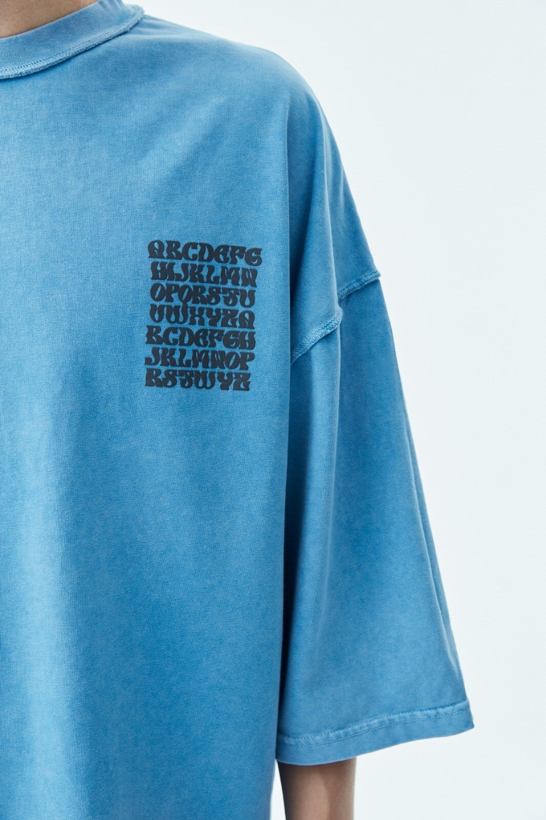 Oversized T-Shirt with Back Print (Pre-Washed) - Light Blue