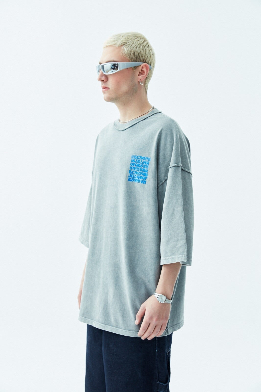 Oversized T-Shirt with Back Print (Pre-Washed) - Light Blue