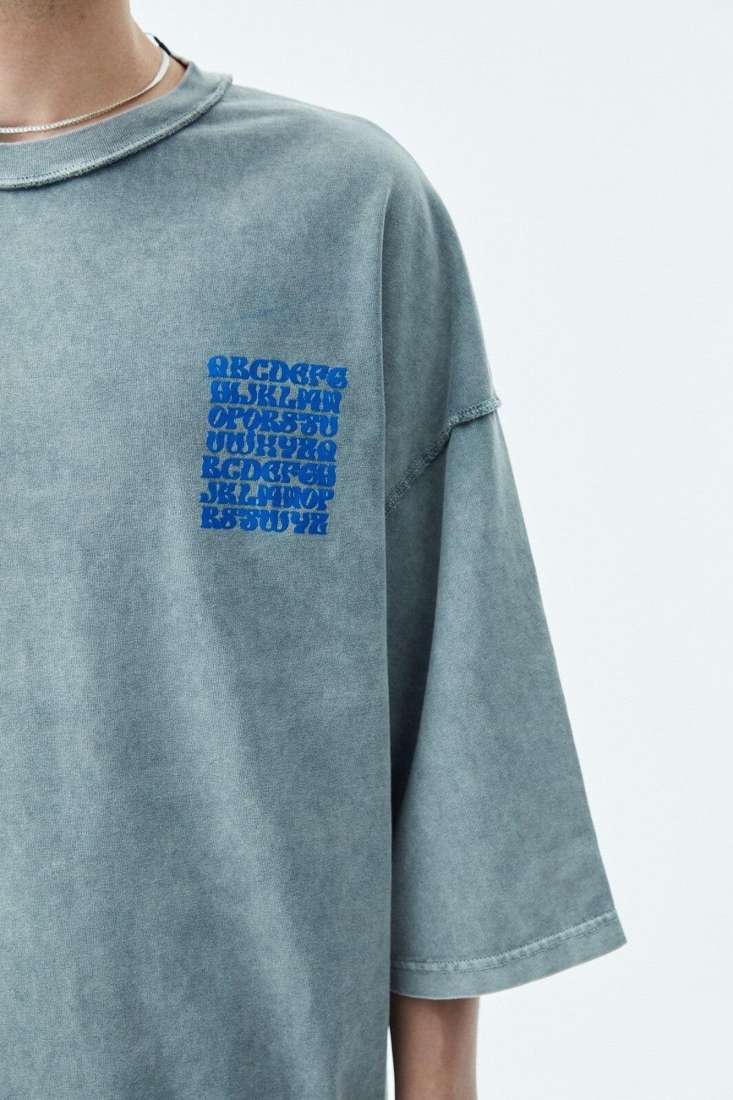 Oversized T-Shirt with Back Print (Pre-Washed) - Light Blue