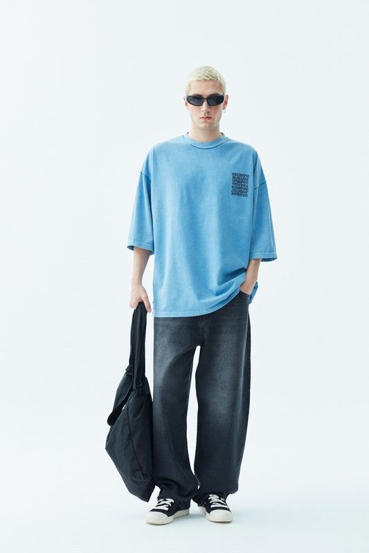 Oversized T-Shirt with Back Print (Pre-Washed) - Light Blue