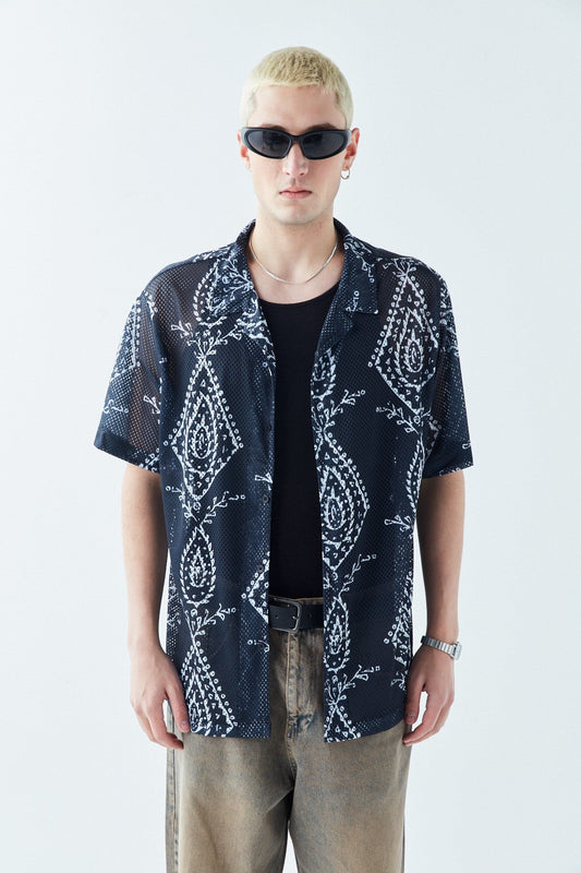 Patterned, Ribbed Oversized Shirt