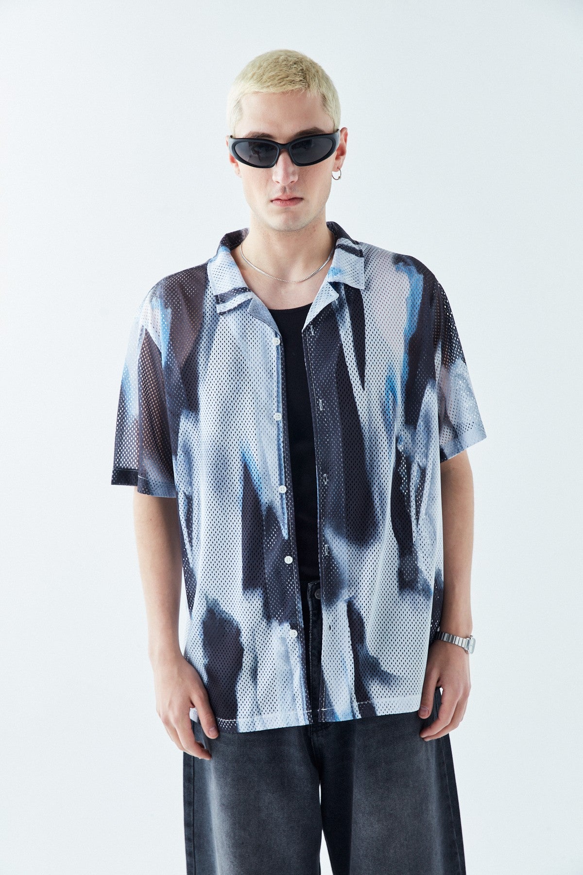 Patterned, Ribbed Oversized Shirt