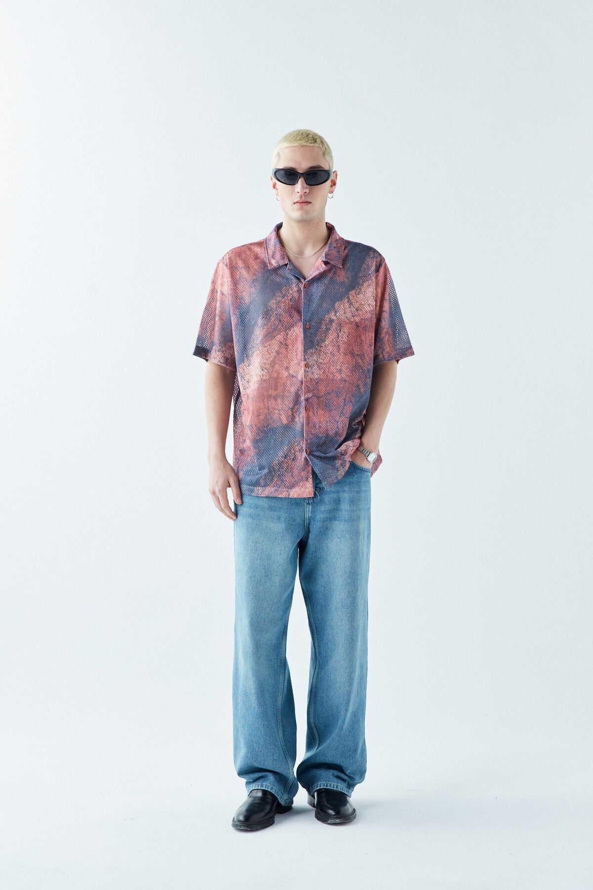 Patterned, Ribbed Oversized Shirt