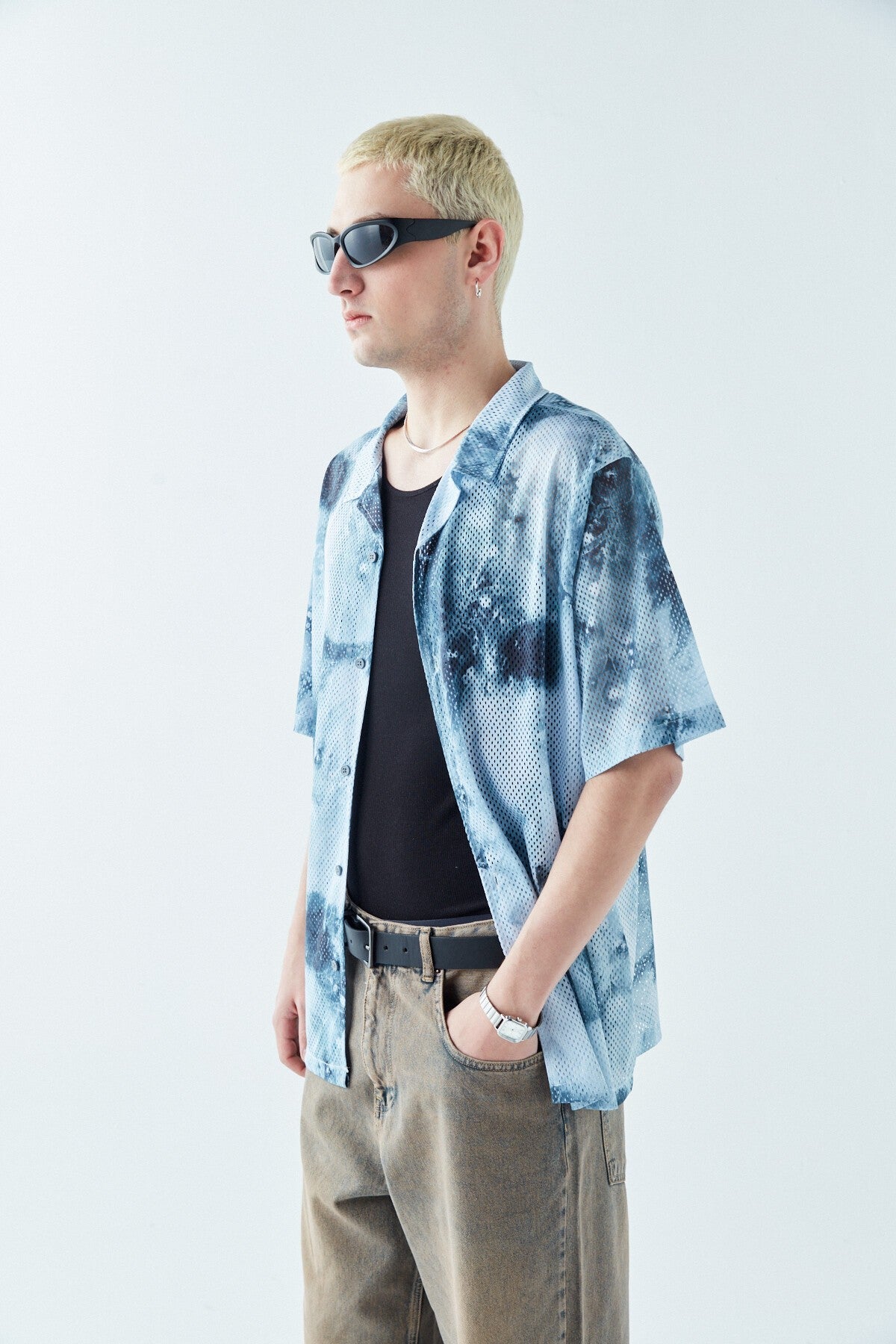 Patterned, Ribbed Oversized Shirt